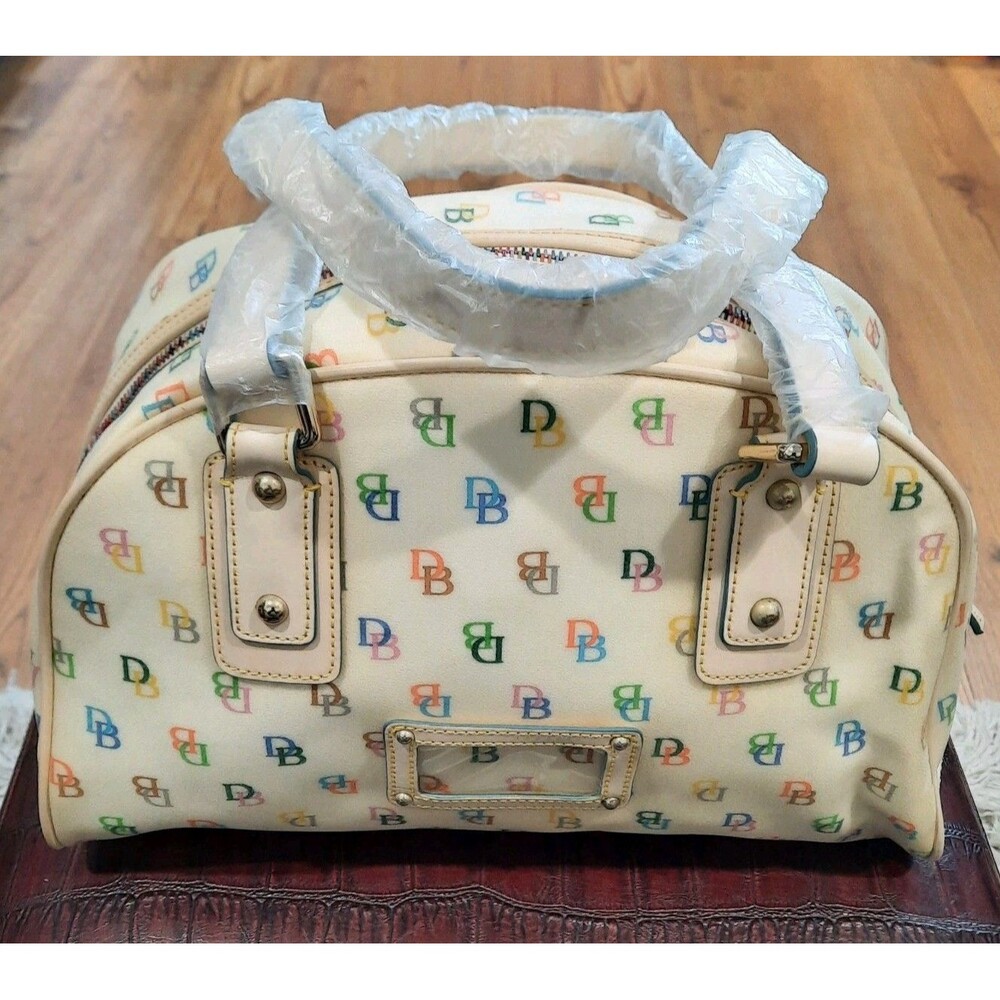 RARE VTG DOONEY BOURKE Y2K IT Gym Bowling Bag Cream Rainbow Zipper NEW WITH TAG - Picture 2 of 11